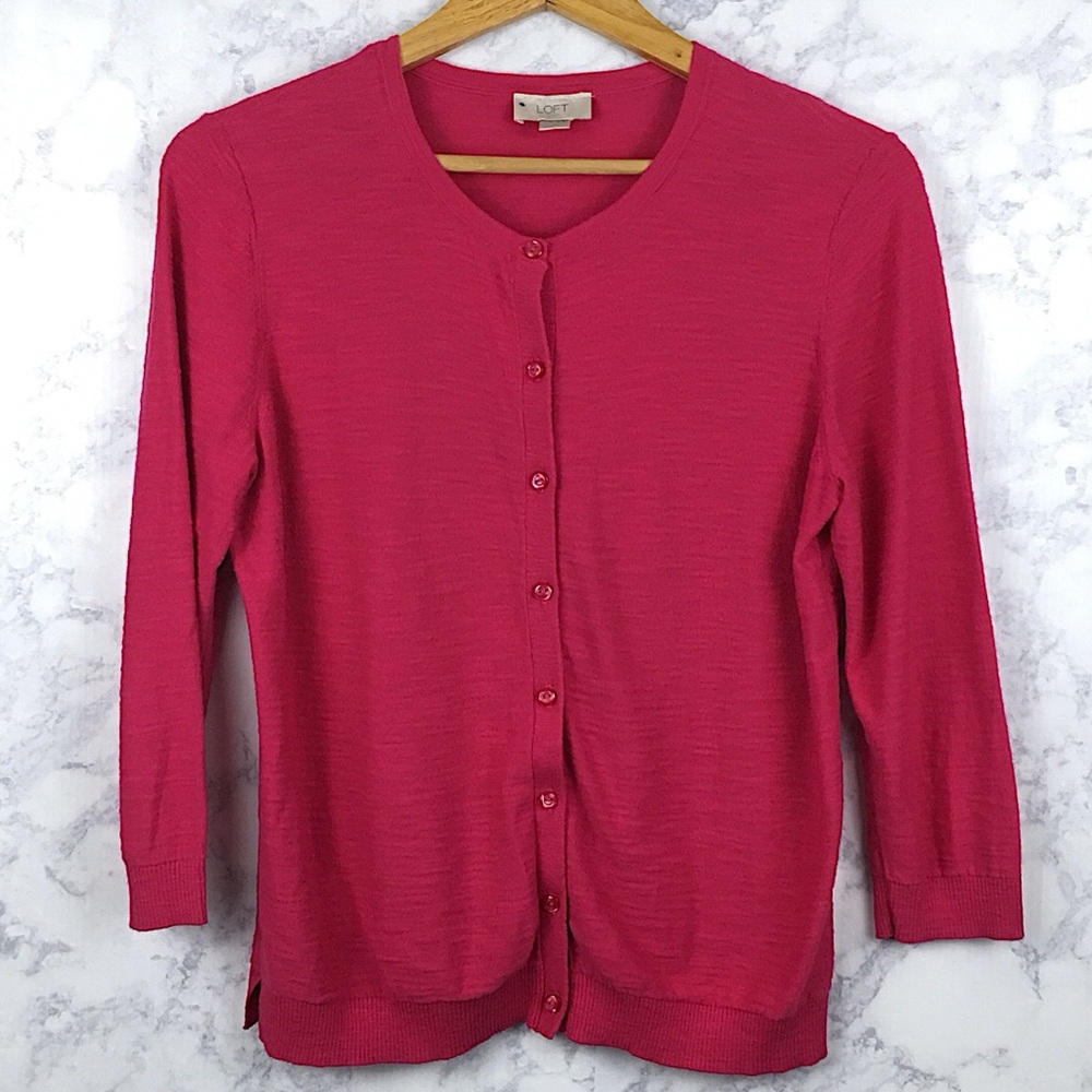Ann Taylor LOFT Pink Long Sleeve Cardigan